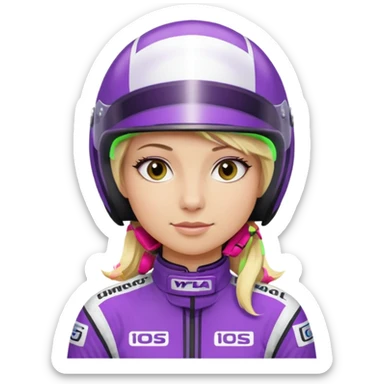 girl blonde, Race Driver purple cloth, white helmet sticker