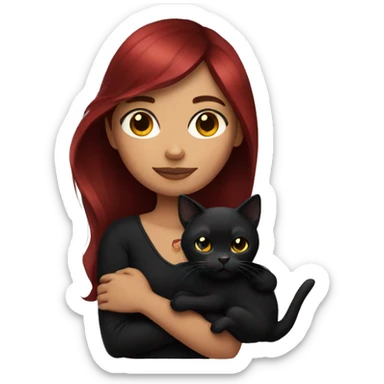 Dark red hair Mexican girl holding her black cat sticker