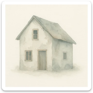 shabby house, cozy watercolor style, peeling paint, crooked roof sticker