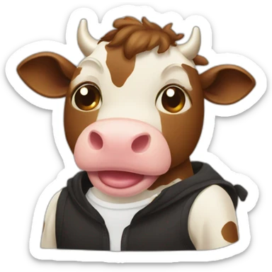 A cow con a guys sticker
