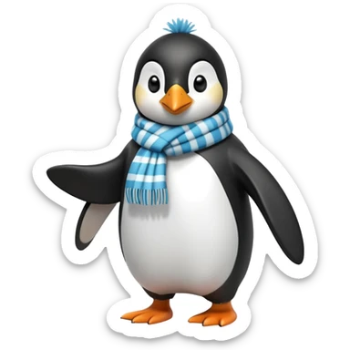 friendly anthropomorphised penguin in a jacket and scarf brisk walking, energetic pose sticker
