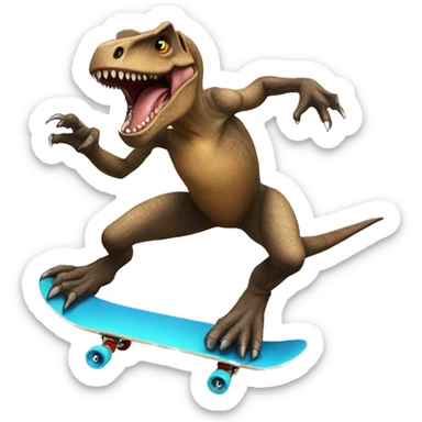 Trex doing a kick flip on a skateboard  sticker