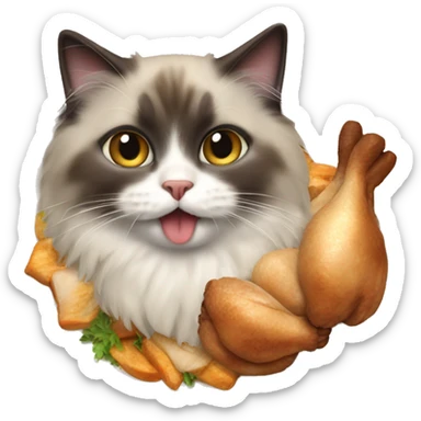 Ragdoll cat eating roast chicken sticker