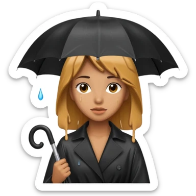 she getting wet (umbrella, dripping hair) sticker