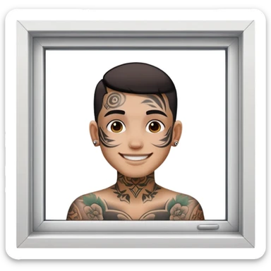 person with face tattoo looking out of window happy sticker