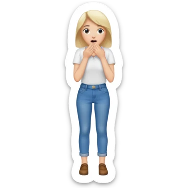 woman surprised with her hands over her mouth, full body sticker