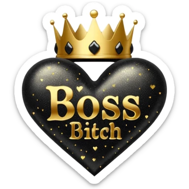 Black Hearts and crowns with glitter and the words boss bitch sticker