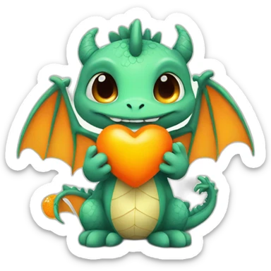 Cute dragon holding a orange heart sticker