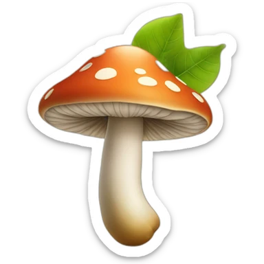 mushroom that smiles with a leaf sticker