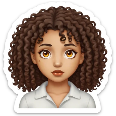 Burned eyes mixed race girl medium curly hair  sticker