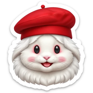 Cute bunny smiley face in full height, in a stylish red beret. sticker