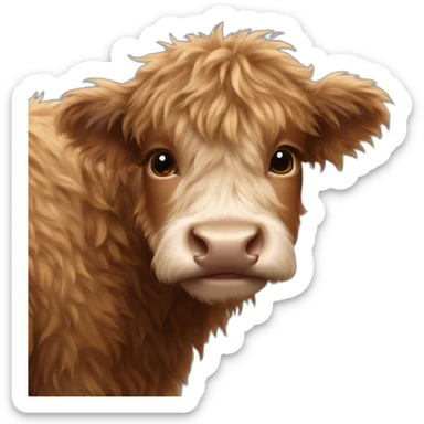 brown fluffy baby scottish cow sticker