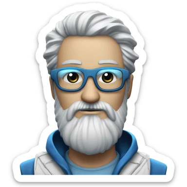 Homme grande barbe blanche, chauve, yeux bleu lunette et manteau cyberpunk sticker