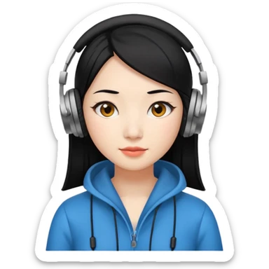 Chinese Virtual Assistant with Black Hair with headphone on sticker