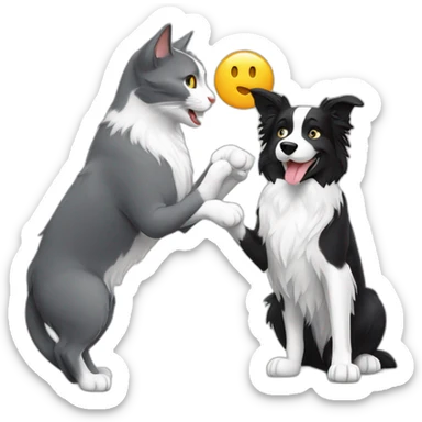 Grey cat and border collie high fiving sticker