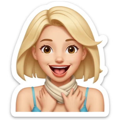 cartoonish girl with her hands wrapped around her own neck, laughing, tongue out sticker