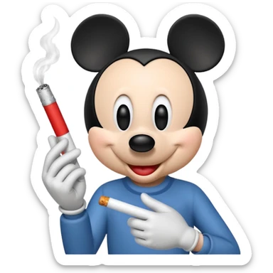 Mickey Mouse style friendly white glove hand holding a cigarette, Apple emoji style sticker