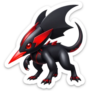 Modern futuristic black dark fakemon-creature with red accents sticker