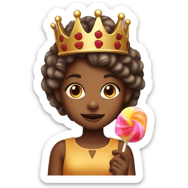 brown skin girl with a crown eating a lolly sticker