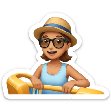 person excitedly going to an amusement park, with a roller coaster or ferris wheel in the background sticker