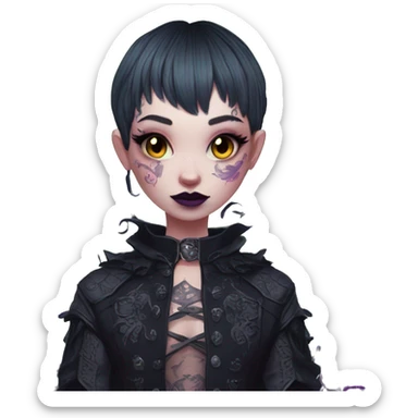 Quirky goth people Afflecks Palace unique attire with dragon bat wings and tattoos neon sticker