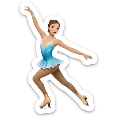 An colorful icon featuring a graceful figure skater performing a spin on the ice. The background includes a grand ice rink palace with shining spotlights and cheering spectators in the stands. Transparent background highlights the elegance and artistry of figure skating sticker