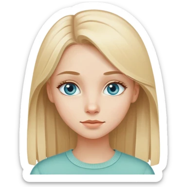 Blonde girl with blue eyes. Cottage style, on pastel green, brownish and beige colours. Straight hair. sticker