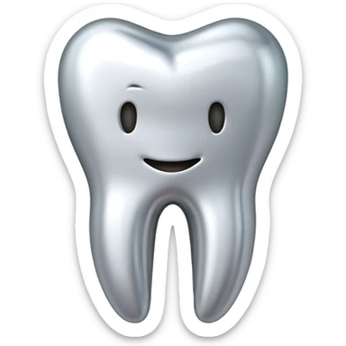human tooth emoji, smooth chrome ceramic-metal texture, clean medical luxury aesthetic, isolated on white, no face sticker