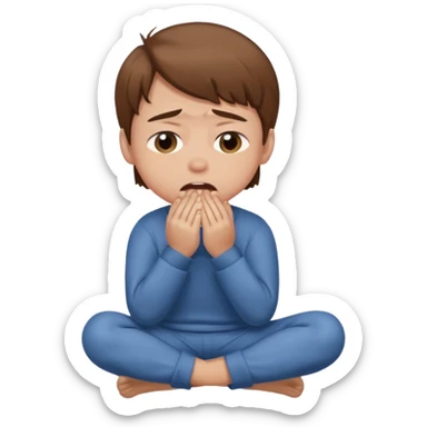 Brown hair boy crying squating sticker