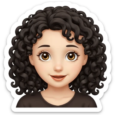 girl with flowing black curls, hazel eyes, cute expression sticker