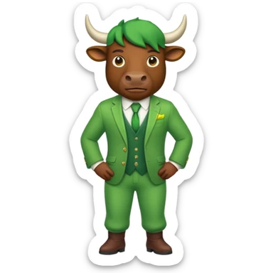 Green bull with clothes sticker