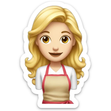 Blond girl in apron making croissant sticker
