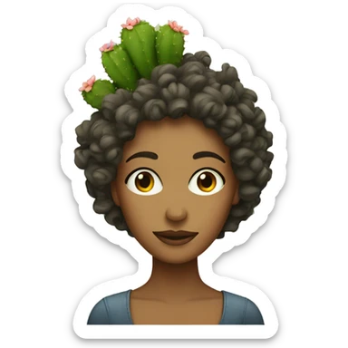 a curly woman with cactus on her head sticker