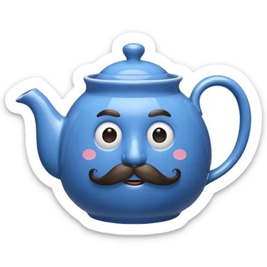 a blue teapot with mustache  sticker