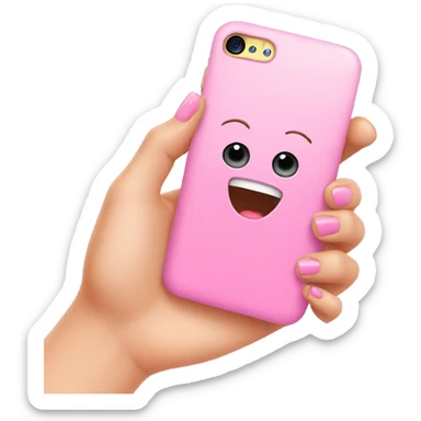Pink nails holding phone  sticker