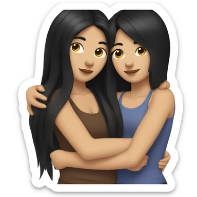 Lesbian with long black hair and white skin hugging her girlfriend from behind sticker