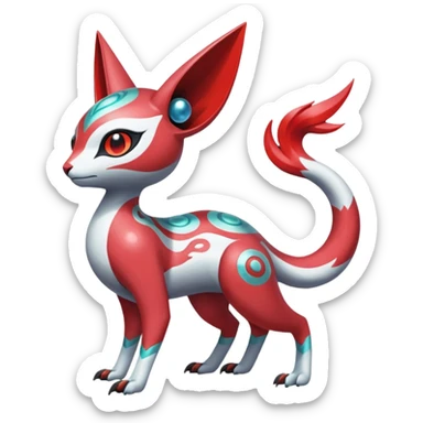 Shiny Colorful Futuristic Ornate Oriental Painted Asian Vernid-Trico-Meloetta-Latias-Koraidon-Peppercat-Protogen-Pokémon-Digimon-Fakémon-fusion-hybrid-creature sticker