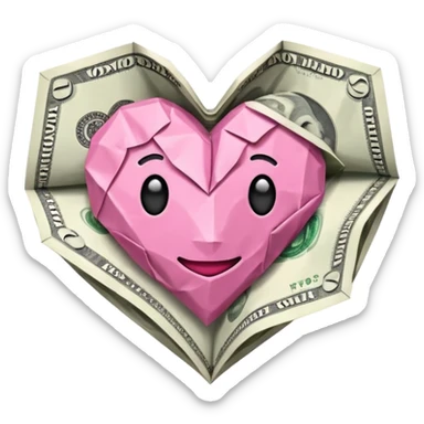 money with pink heart sticker