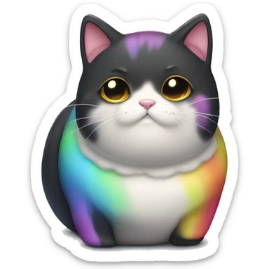 fat kawaii cartoon cat that is black with rainbow streaks sticker