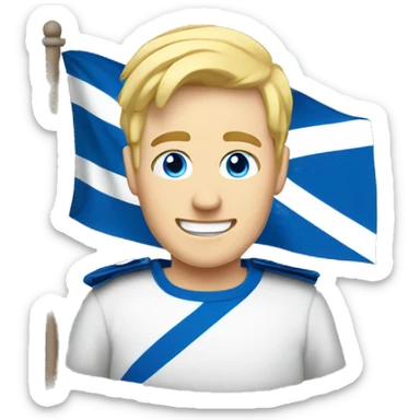 Male with blonde hair and blue eyes waving hand smiling with a Scotland flag 🏴󠁧󠁢󠁳󠁣󠁴󠁿  sticker