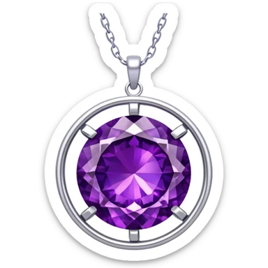 extra close-up round cut purple sugilite holo gem with silver metal frame, charm with chain loop sticker