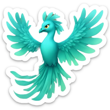aqua colored phoenix spreading its wings in aqua colored flames sticker
