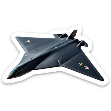 B-2 Spirit bomber - Northrop B-2 (Model Year: 2021) (Iconic colour: Stealth black) - A sleek, stealth bomber with smooth, angular contours and a matte jet-black finish. Emphasize a futuristic, minimalist design with a seamless fuselage, low-profile wings, and an overall intimidating stealth aesthetic. sticker