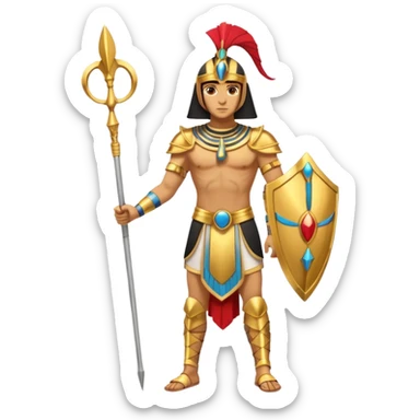 fullbody egyptian ancient soldier with spear and golden armor, gold spear, gold helmet, no shield, only gold colors, no red or blue sticker