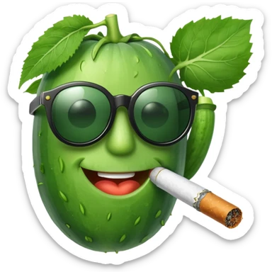 cucumber smoking a cigarette and smirking with sunglasses on sticker