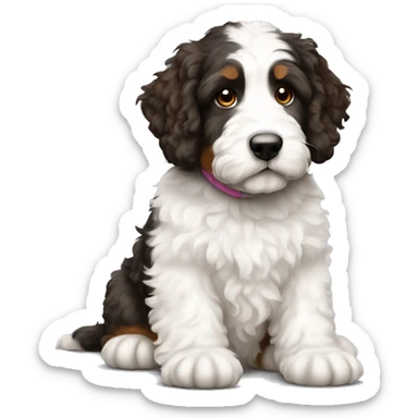 white bernedoodle with brown spots sitting  sticker