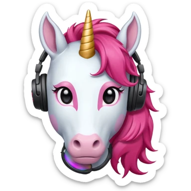 headphone wearing unicorn with red hair sticker