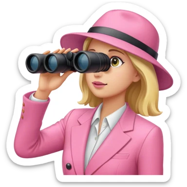 woman in a pink suit looking through binoculars sticker