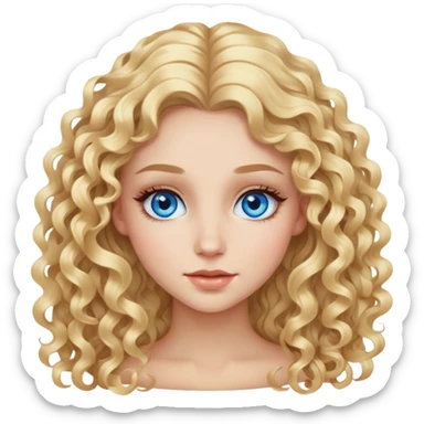 beautiful girl with long curly blonde hair, blue eyes, long eyelashes sticker
