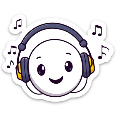 Cute headphones with smiling face and music notes around sticker